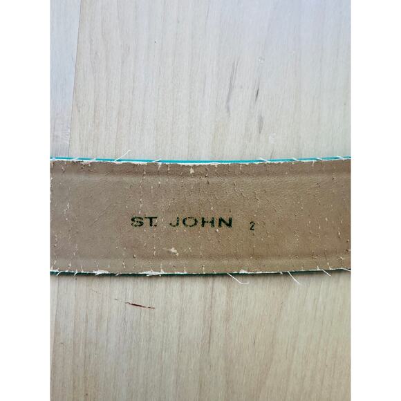 90s St John Leather/Enamel Belt Size 2/26 W Turquoise Gold Big Statement - Picture 4 of 10
